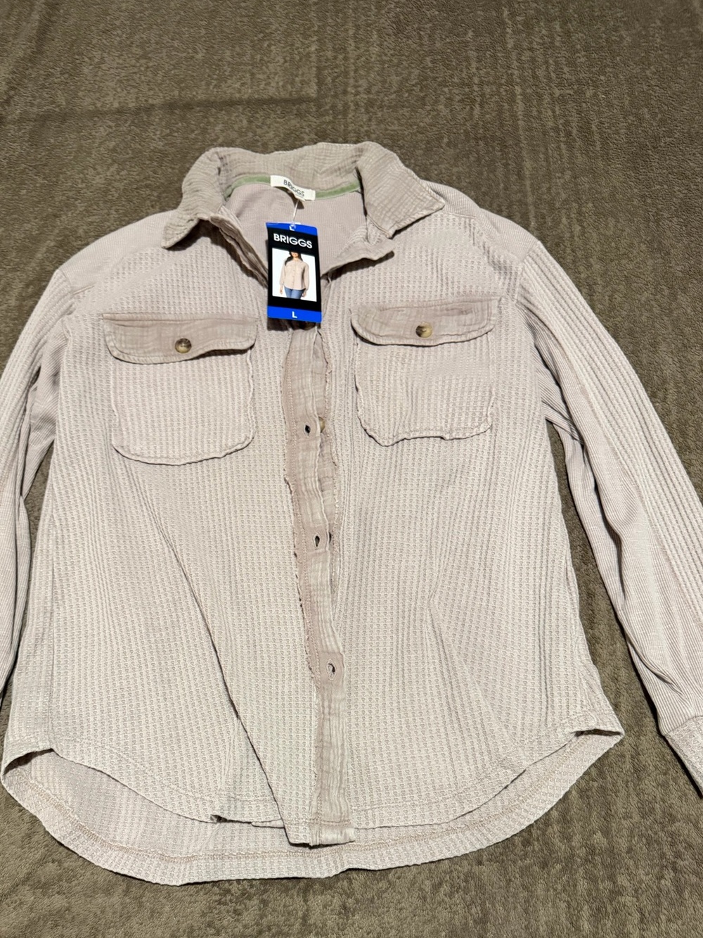 Briggs New York Women's Light Taupe Waffle-Texture Button-Down Shirt